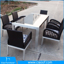 Hot Sell All Weather Outdoor Glass 6 Seater Dining Table Set Luxury